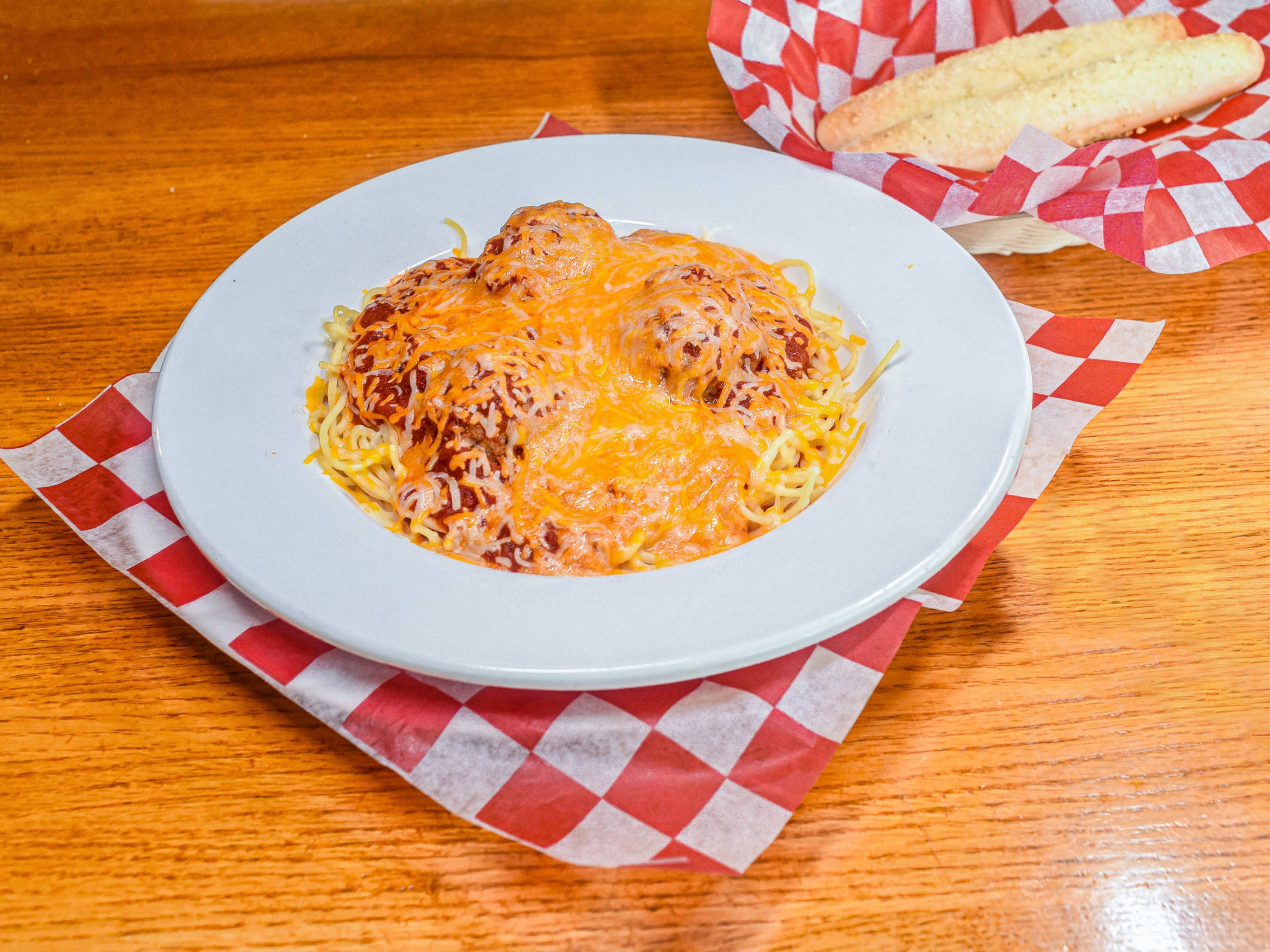 Order Spaghetti Au Gratin food online from Peoria Pizza Works store, Peoria Heights on bringmethat.com