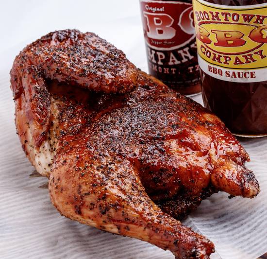 Order Smoked Chicken Half food online from Boomtown BBQ store, Beaumont on bringmethat.com