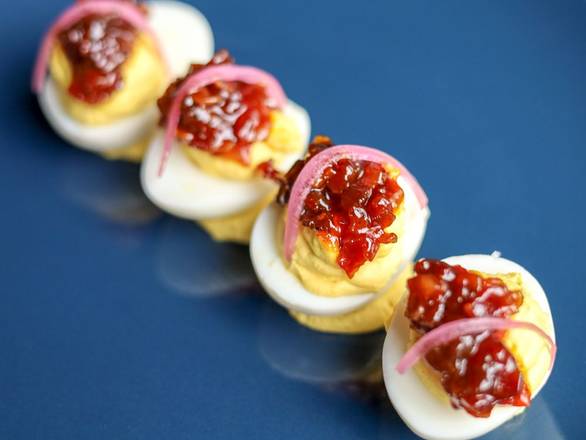 Order BACON JAM DEVILED EGGS food online from Black Walnut Cafe store, The Woodlands on bringmethat.com