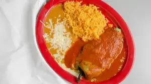 Order 12. One Chile Relleno, 1 Taco, and 1 Burrito Combo  food online from Iguana Mexican Restaurant store, Plainfield on bringmethat.com