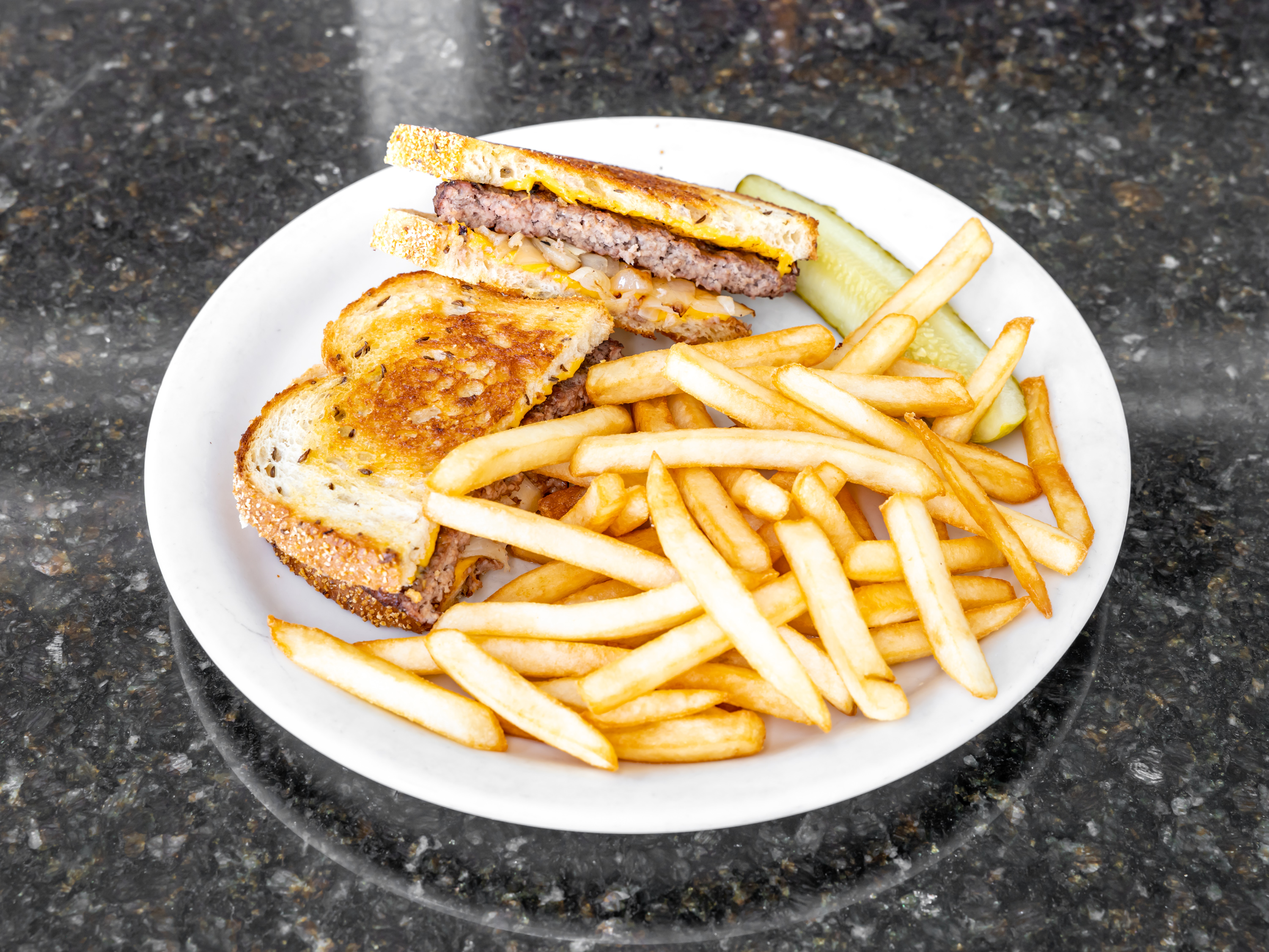 Order Angus Patty Melt on Rye Sandwich food online from Uncle Pete Cafe store, Westminster on bringmethat.com