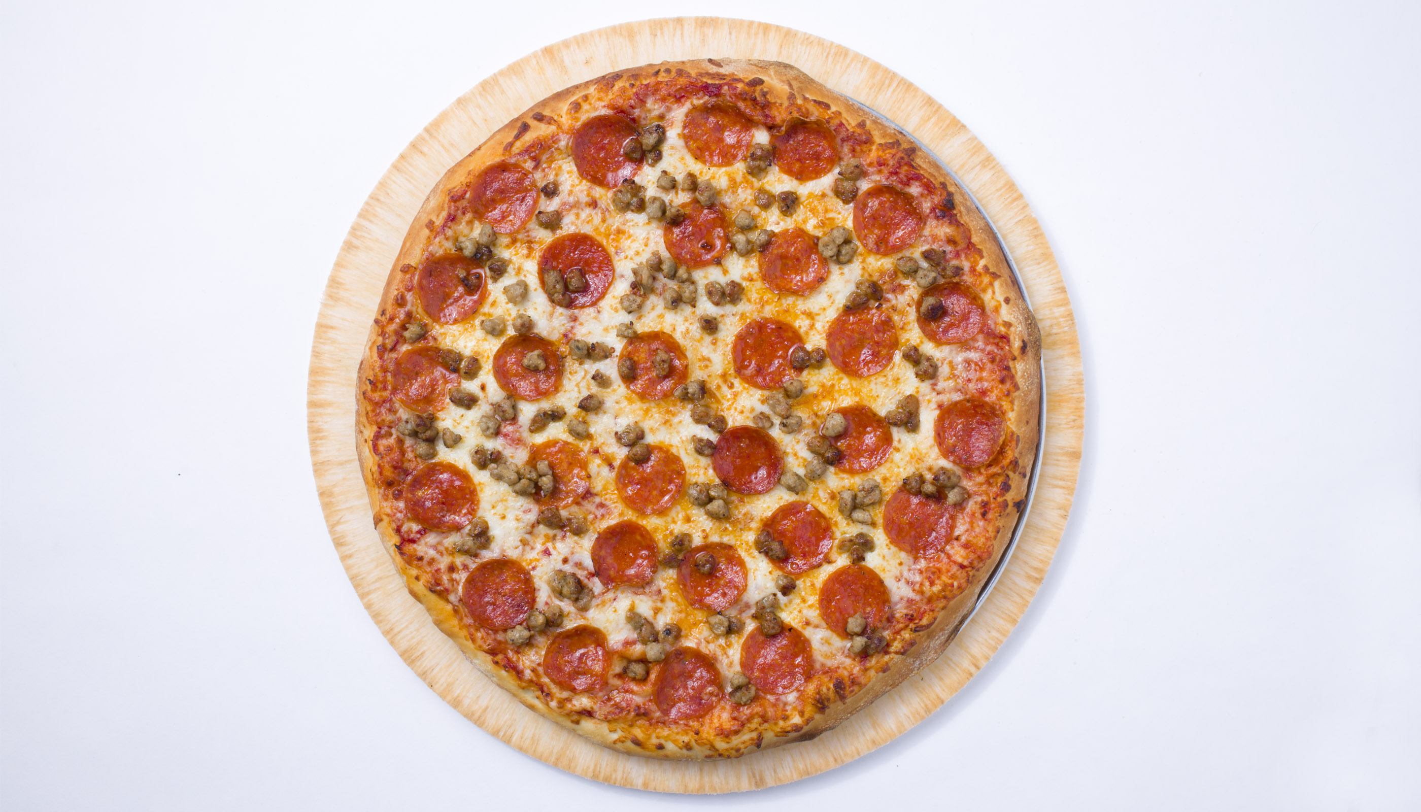 Order Large Thin Crust Pepperoni and Sausage Pizza food online from John's Incredible Pizza store, Riverside on bringmethat.com