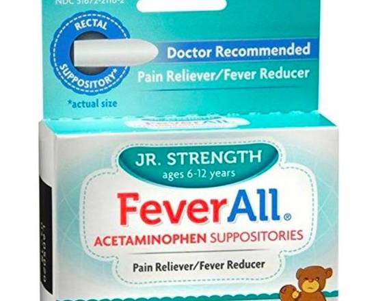 Order Jr. Strength FeverAll Acetominophen Suppositories 6 ct food online from McLean Ave Pharmacy store, Yonkers on bringmethat.com