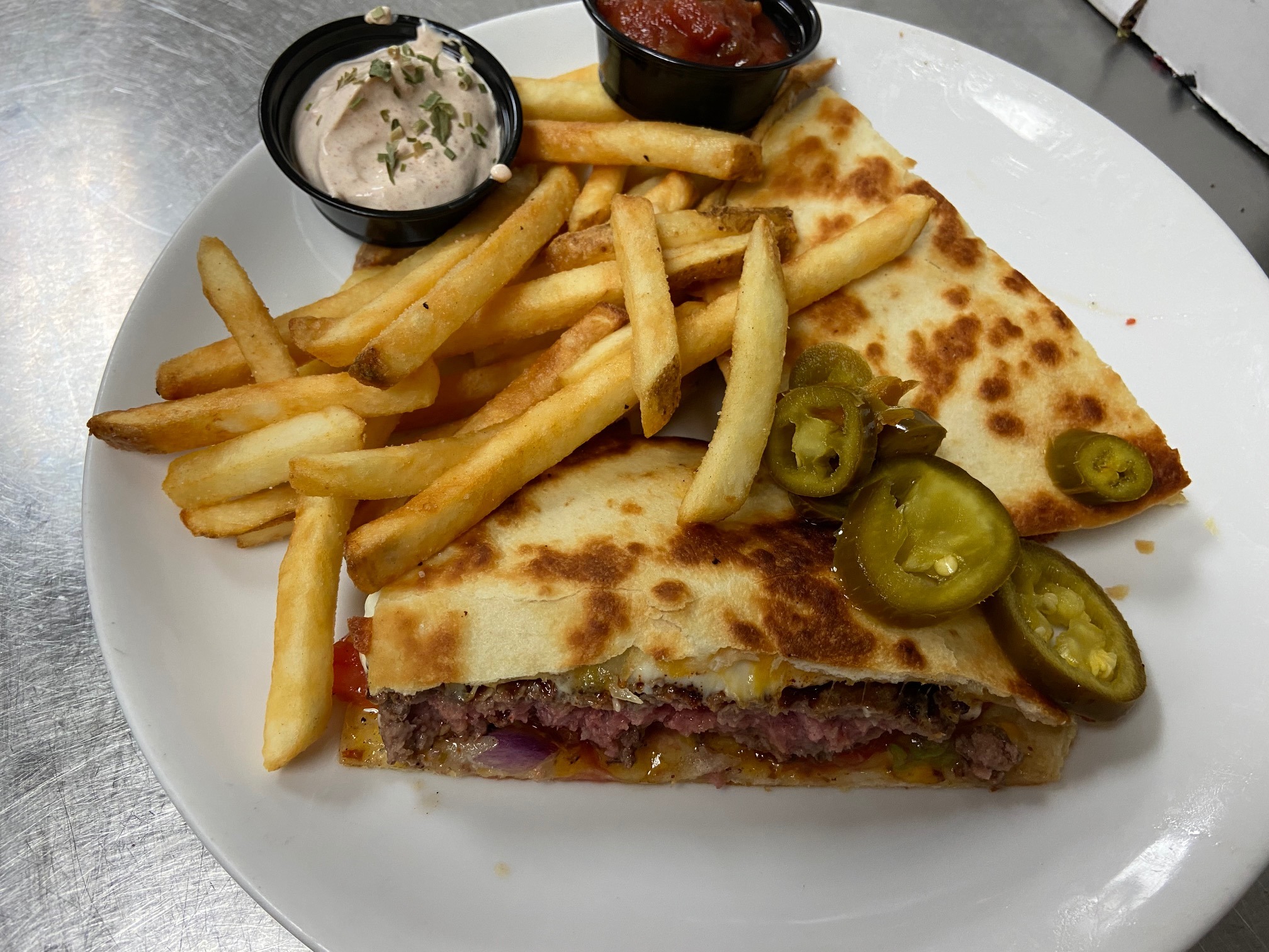 Order Big Daddy Quesadilla Burger food online from Ground Round store, Neenah on bringmethat.com