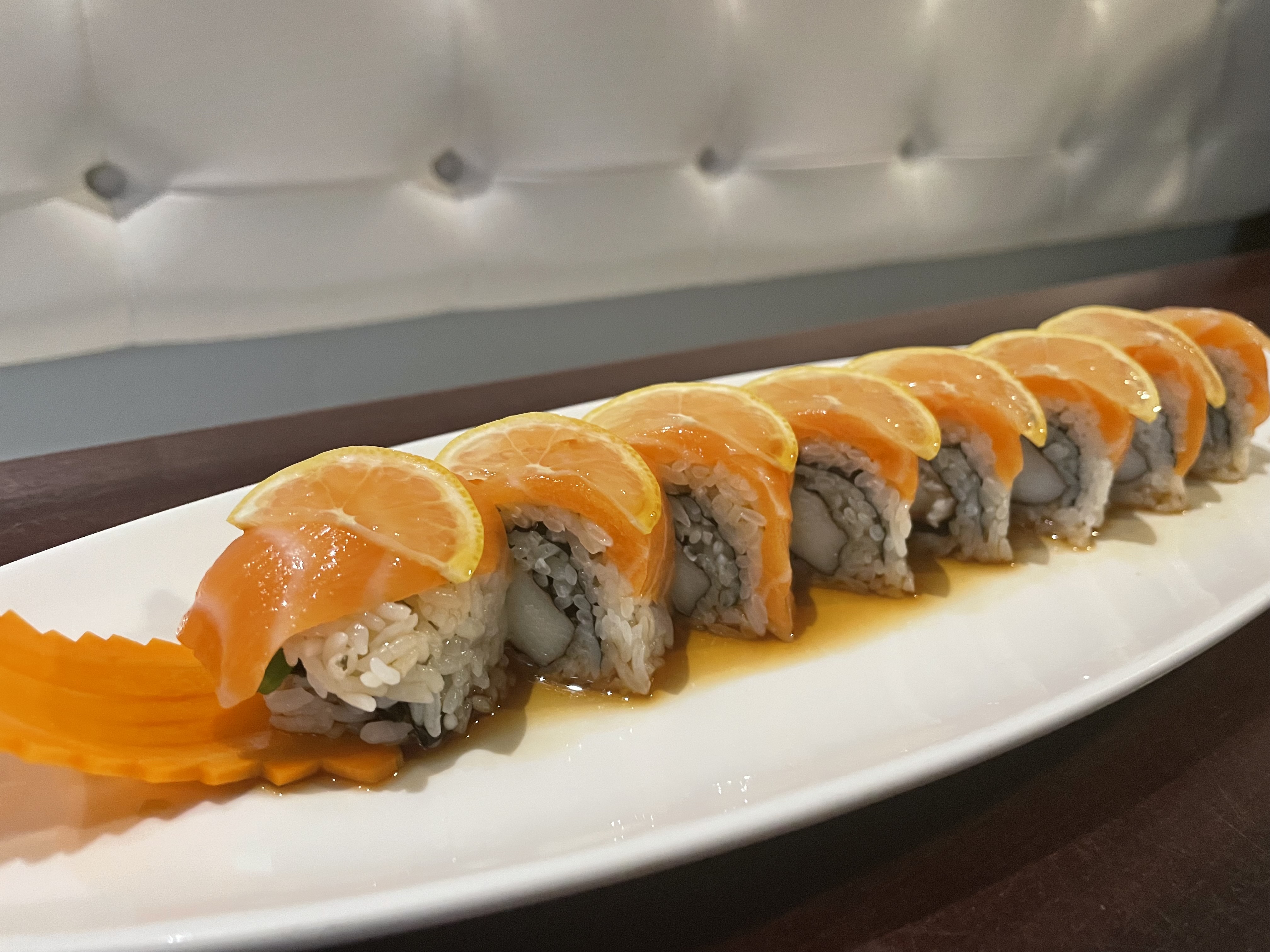 Order Salmon Lemon Roll food online from Skybay Sushi store, Costa Mesa on bringmethat.com