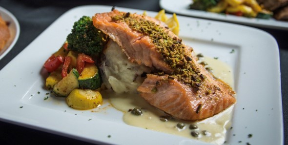 Order Pistachio Crusted Salmon food online from Papapolloni Bistro store, Modesto on bringmethat.com