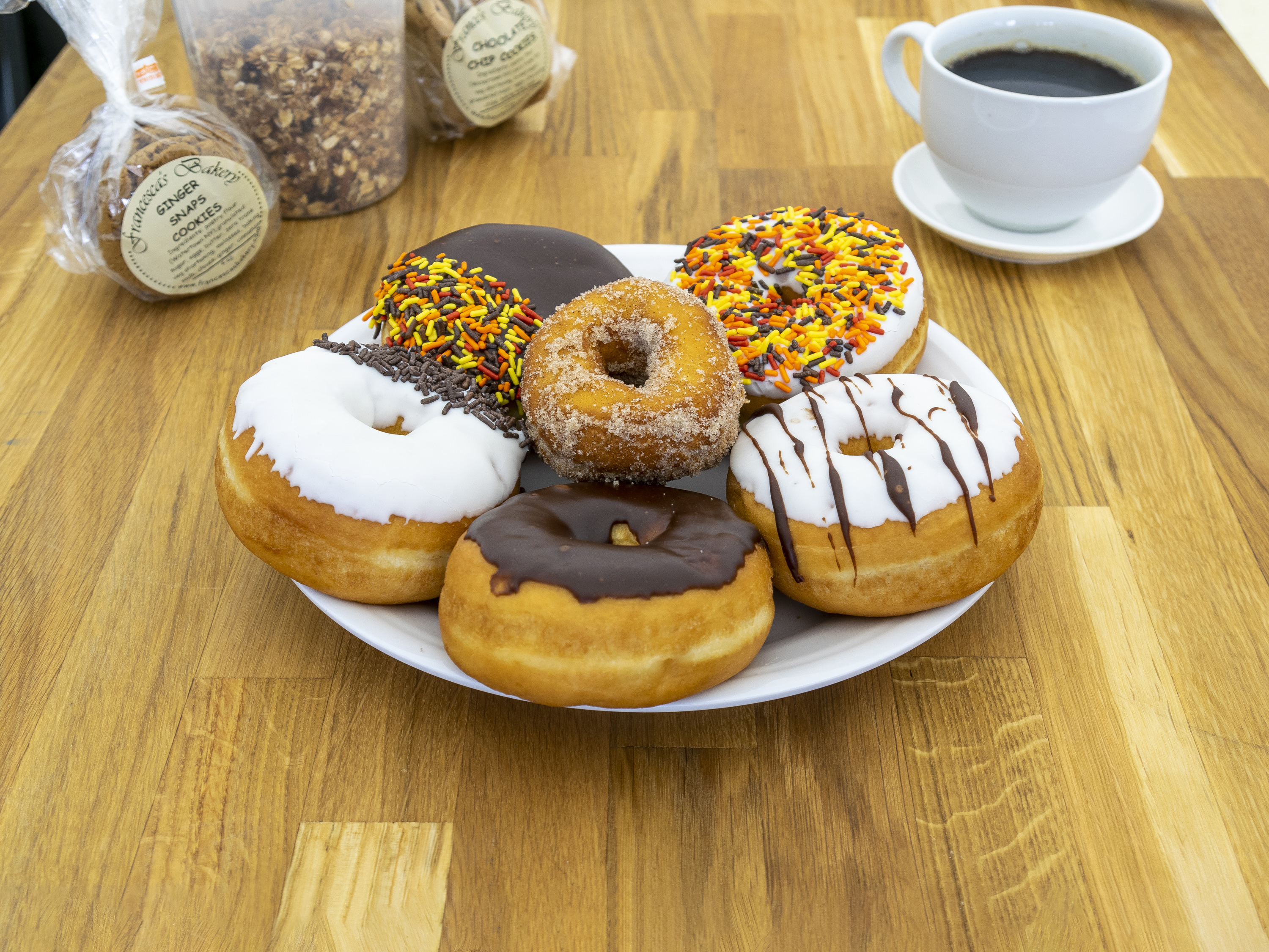 Order 6 Donuts Rings Variety food online from Francesca Bakery store, Pequannock Township on bringmethat.com