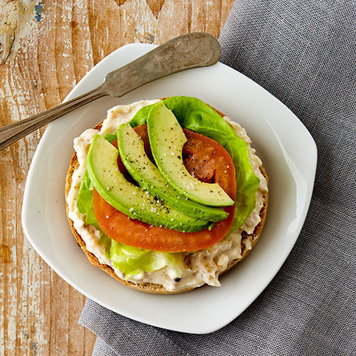 Order Open Face Avocado + Tomato Cream Cheese Bagel food online from Donut Star store, Irvine on bringmethat.com