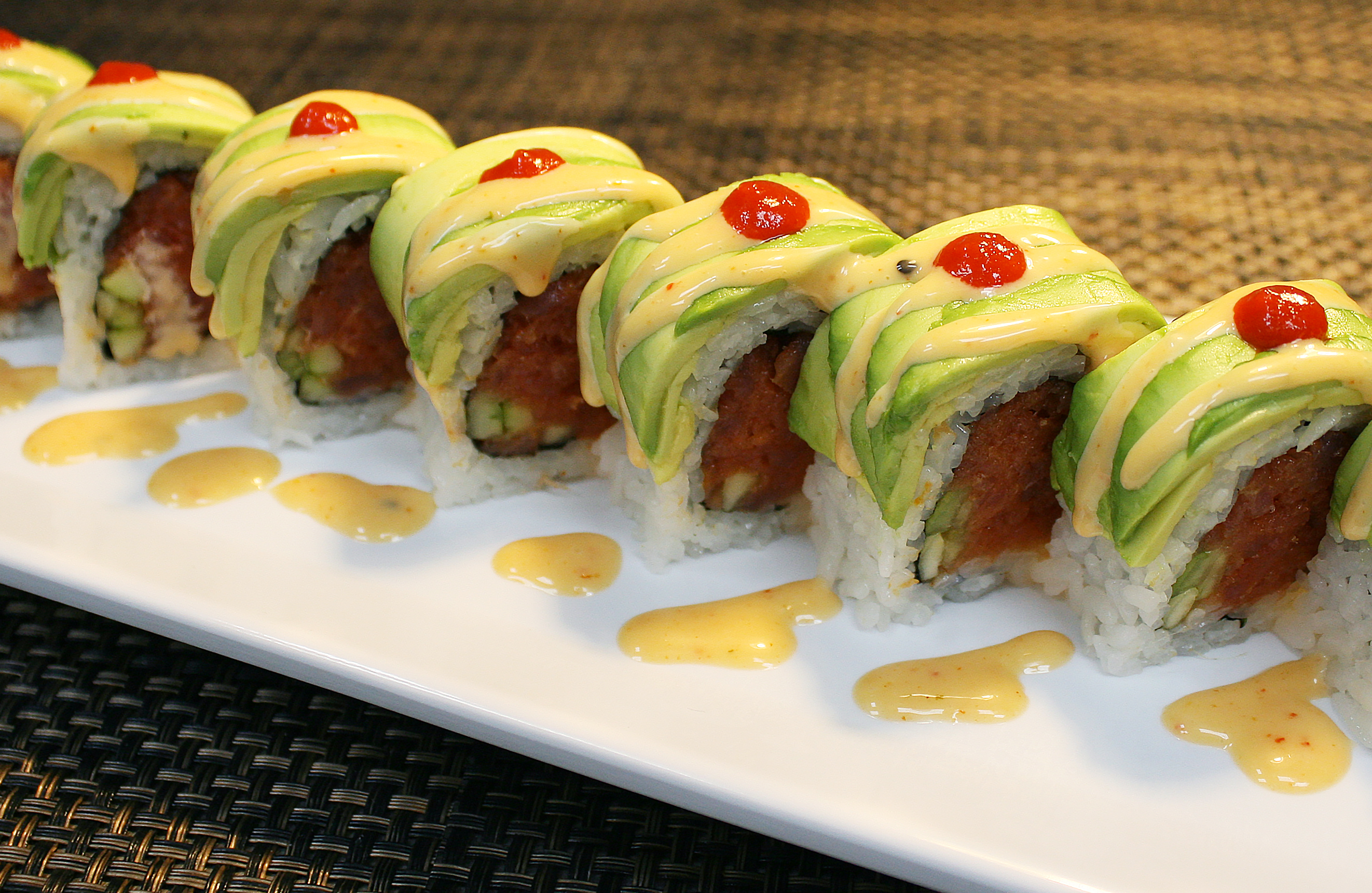 Order Spicy Caterpillar Roll food online from Oki Doki Roll & Sushi store, Brea on bringmethat.com