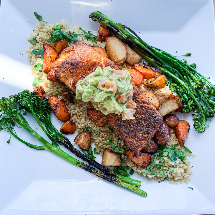 Order Blackened Salmon with Avocado Salsa food online from Ember & Greens store, Houston on bringmethat.com