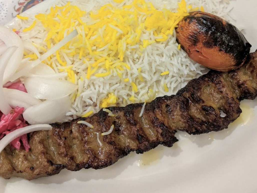 Order Isfahan Koobideh Kabob with Rice and Tomato food online from Stone Stew store, San Jose on bringmethat.com