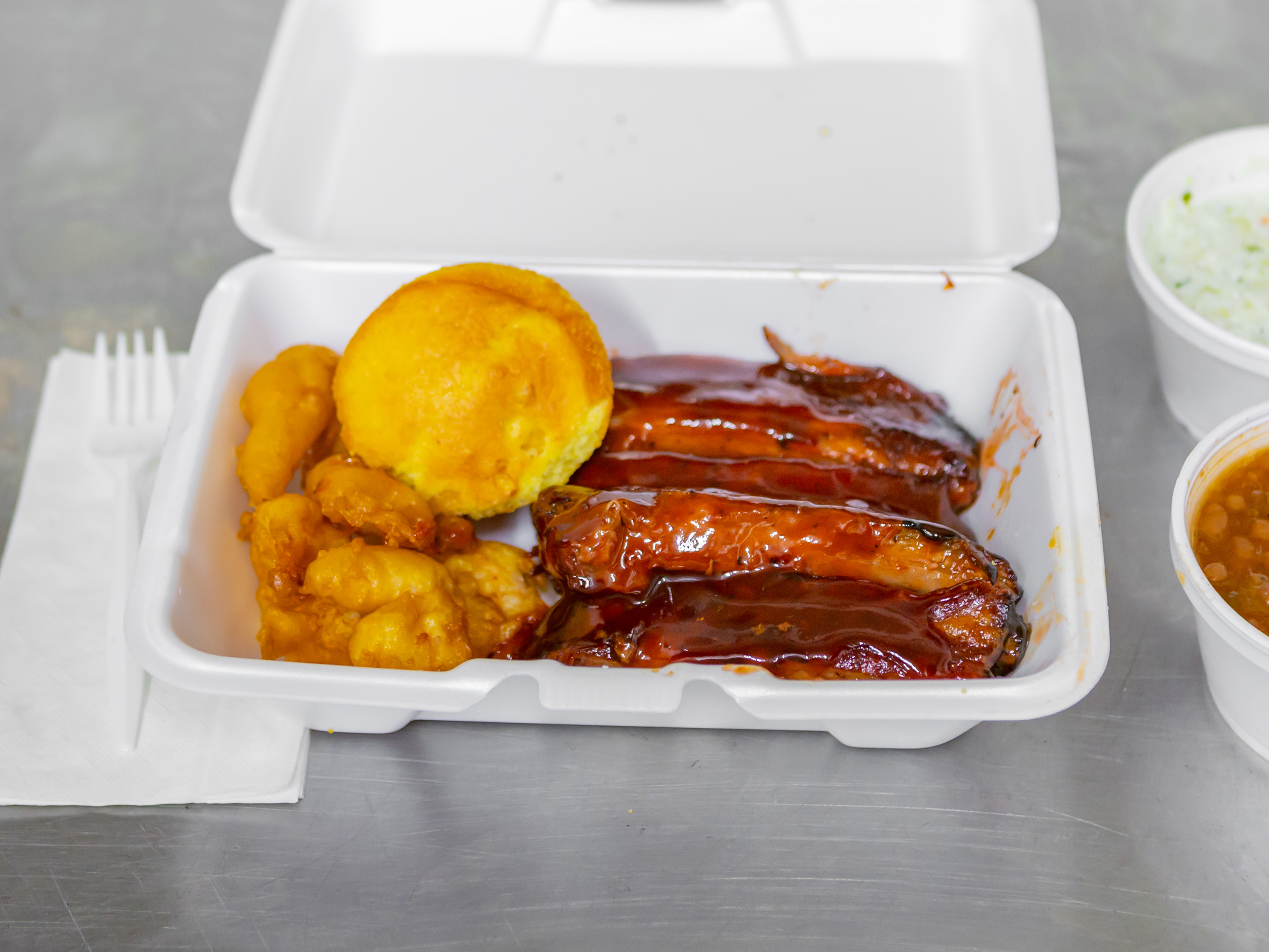 Order Rib and Shrimp Dinner food online from Uptown BBQ & Soulfood store, Detroit on bringmethat.com
