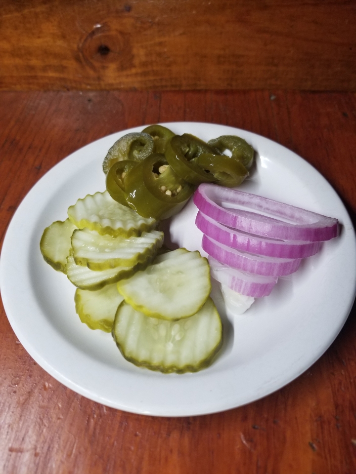 Order Pickles, Onion, Jalapenos food online from County Line On The Hill store, Austin on bringmethat.com