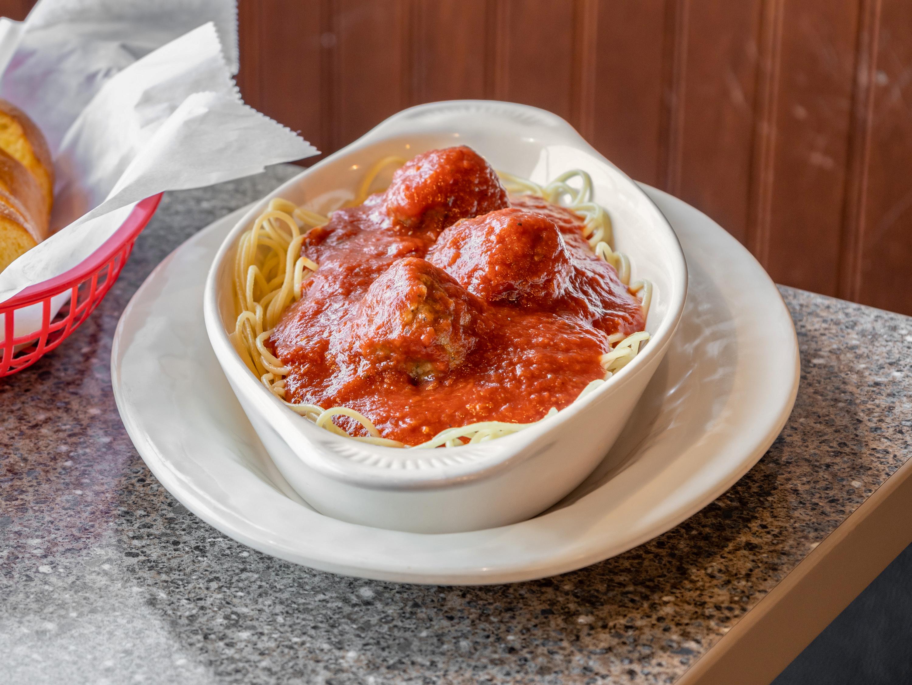 Order Spaghetti with Marinara Sauce and Meatballs food online from Chicago Pizza store, Speedway on bringmethat.com