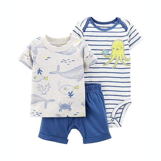 Order carter's® Size 9M 3-Piece Octopus Outfit Set in Grey food online from Bed Bath & Beyond store, Lancaster on bringmethat.com