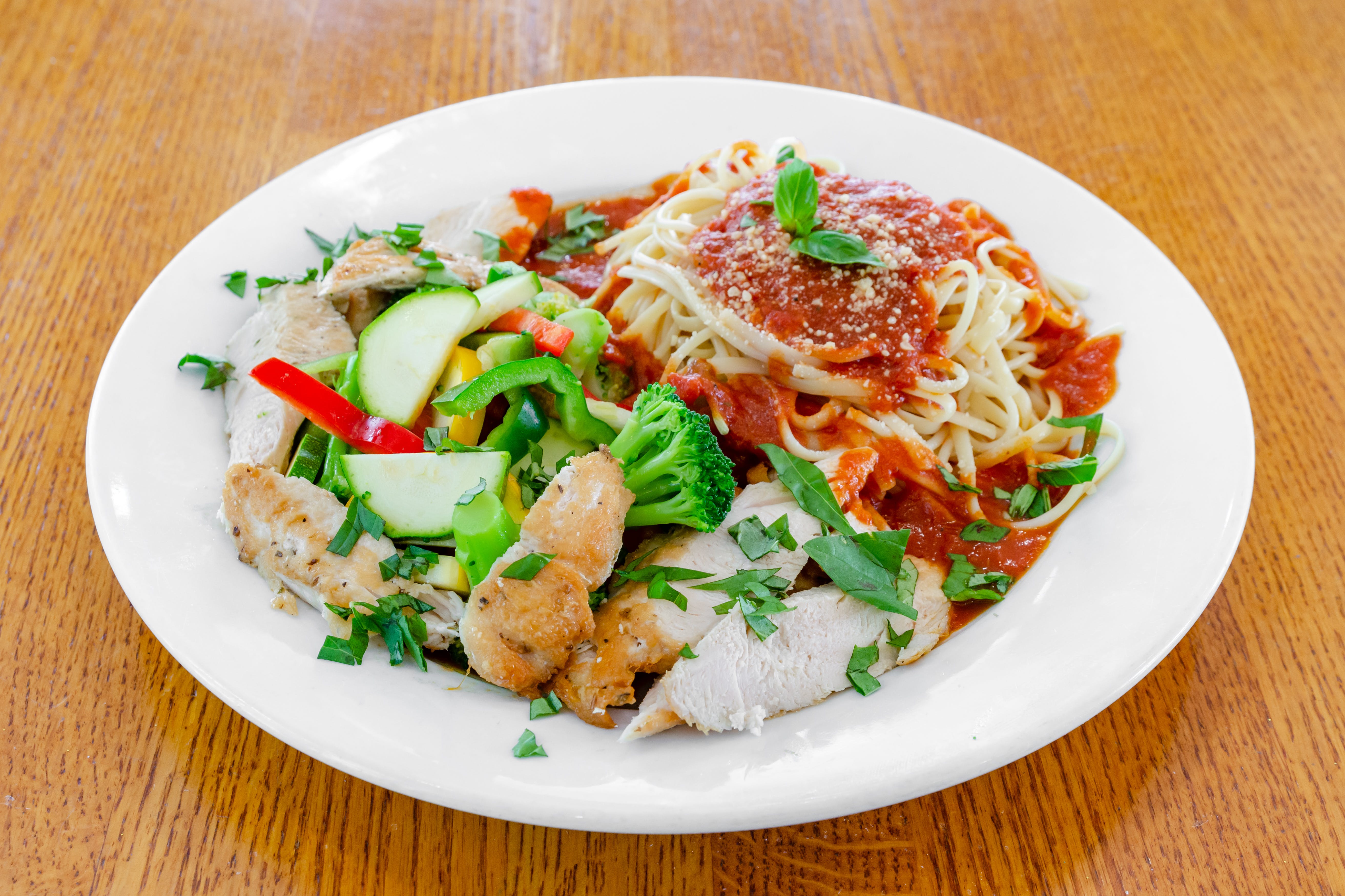 Order Chicken with Veggies - Entree food online from Loradella's family pizzeria store, Jersey City on bringmethat.com