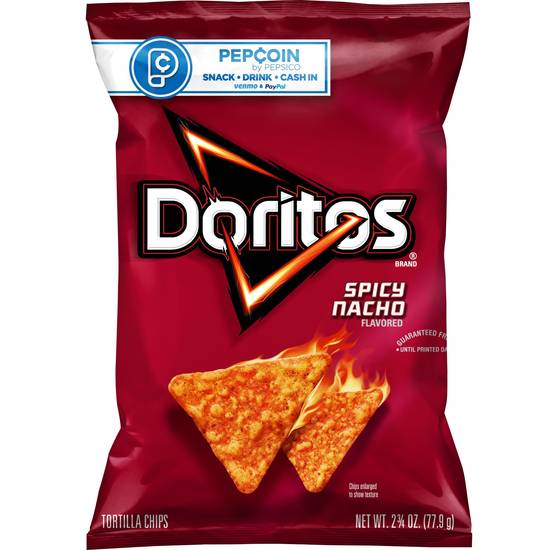 Order Doritos Spicy Nacho Flavored Tortilla Chips food online from Pepack Sunoco store, Peapack on bringmethat.com