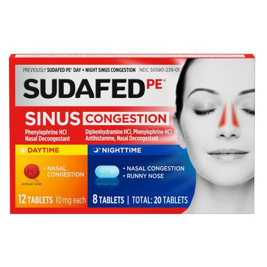Order Sudafed PE Day Night Maximum Strength Sinus Decongestant (20 ct) food online from Rite Aid store, Greenville on bringmethat.com