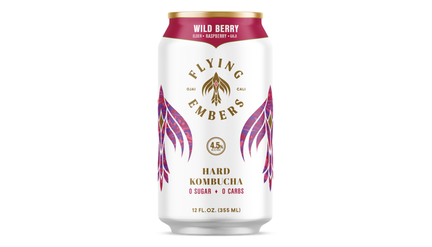 Order Flying Embers Wild Berry Hard Kombucha 6x 12oz Cans food online from Village Commons Liquor store, Camarillo on bringmethat.com