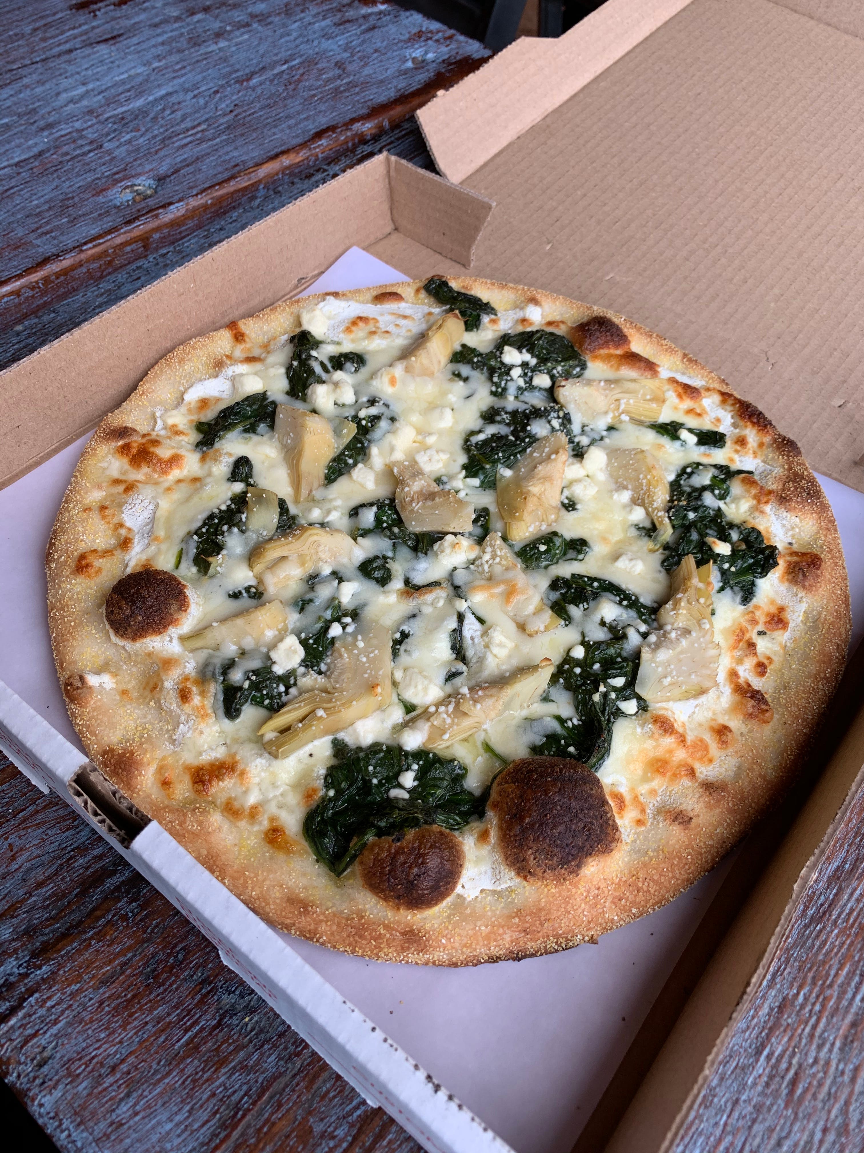 Order Spinach & Artichoke Pizza - Small 12'' food online from Pizza republic store, Hoboken on bringmethat.com