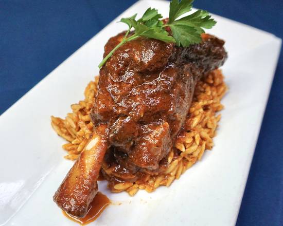 Order Lamb Shanks with Orzo (Gyouvetsi meh Arni) food online from Ikaros store, Oakland on bringmethat.com