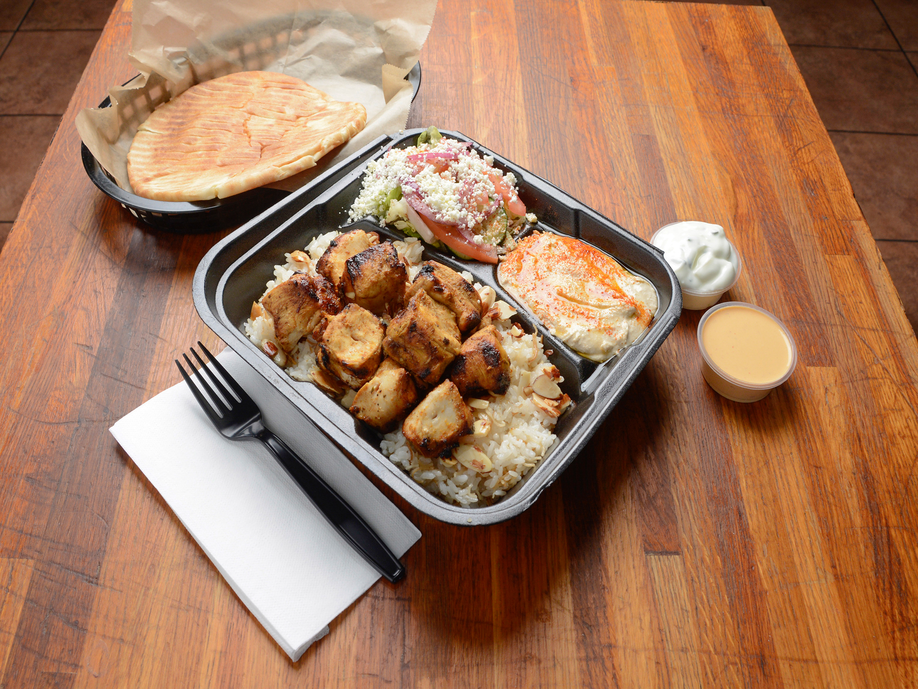 Order Chicken Kabob Plate food online from Pita Guys store, San Marcos on bringmethat.com