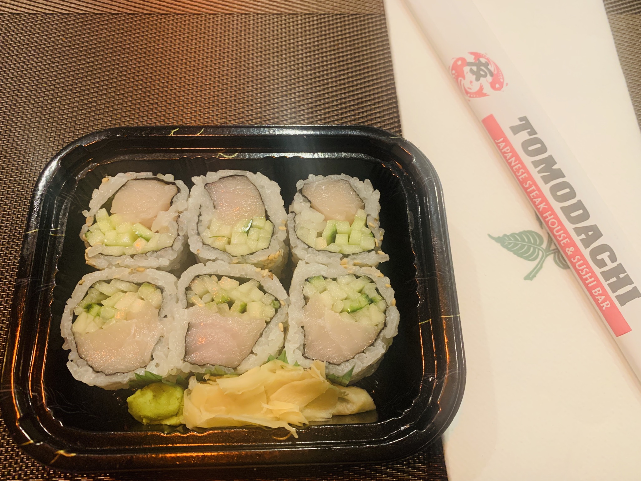 Order 7. Yellowtail with Cucumber Roll food online from Tomodachi Japanese Steakhouse & Sushi Bar store, Royersford on bringmethat.com