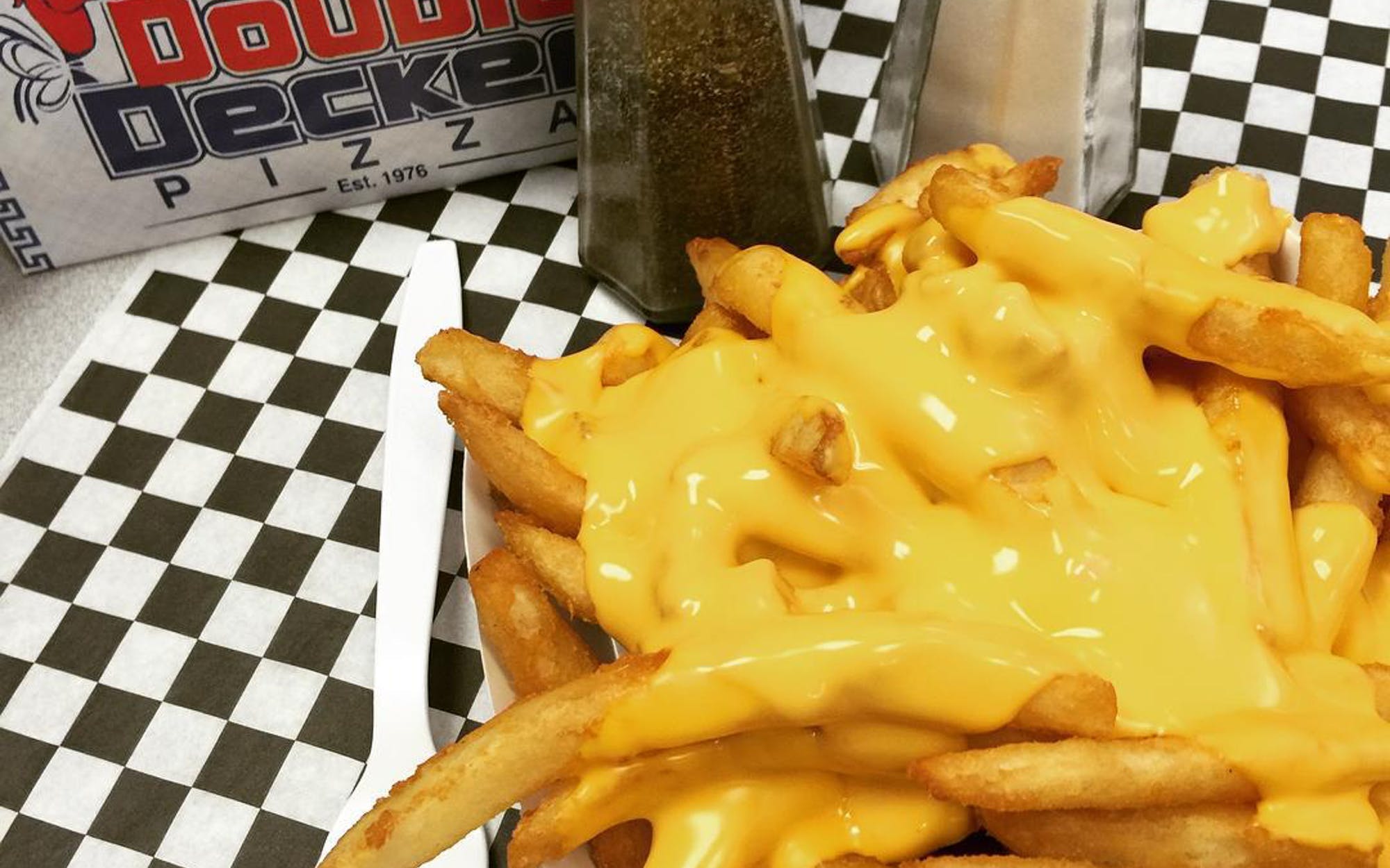 Order Cheddar Cheese Fries - Appetizer food online from Double Decker Pizza store, Ridley Park on bringmethat.com