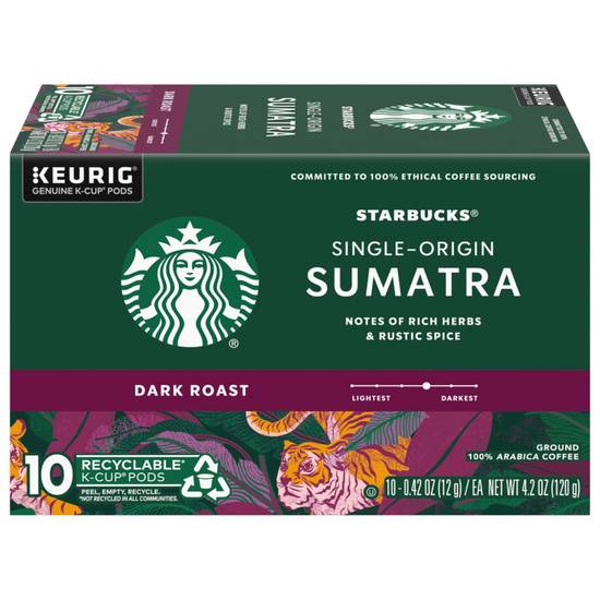 Order Starbucks Coffee K-Cup Sumatra Dark Roast Coffee 10CT food online from Cvs store, LAKEWOOD on bringmethat.com