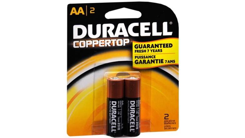 Order Duracell 041333215013 Coppertop AA Battery 2 Pack food online from Route 7 Food Mart store, Norwalk on bringmethat.com
