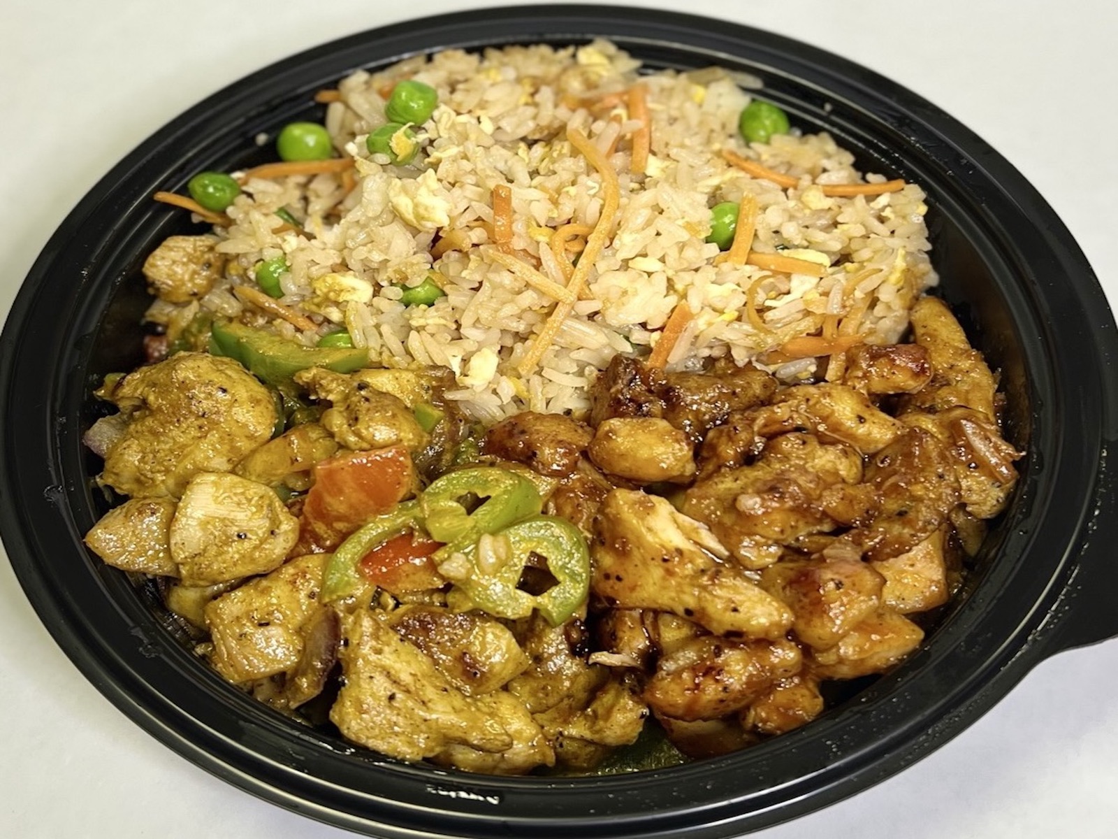 Order Plate - Chipotle Chicken & BBQ Chicken w/Egg Fried Rice food online from Fresh Millions Restaurant store, Dublin on bringmethat.com