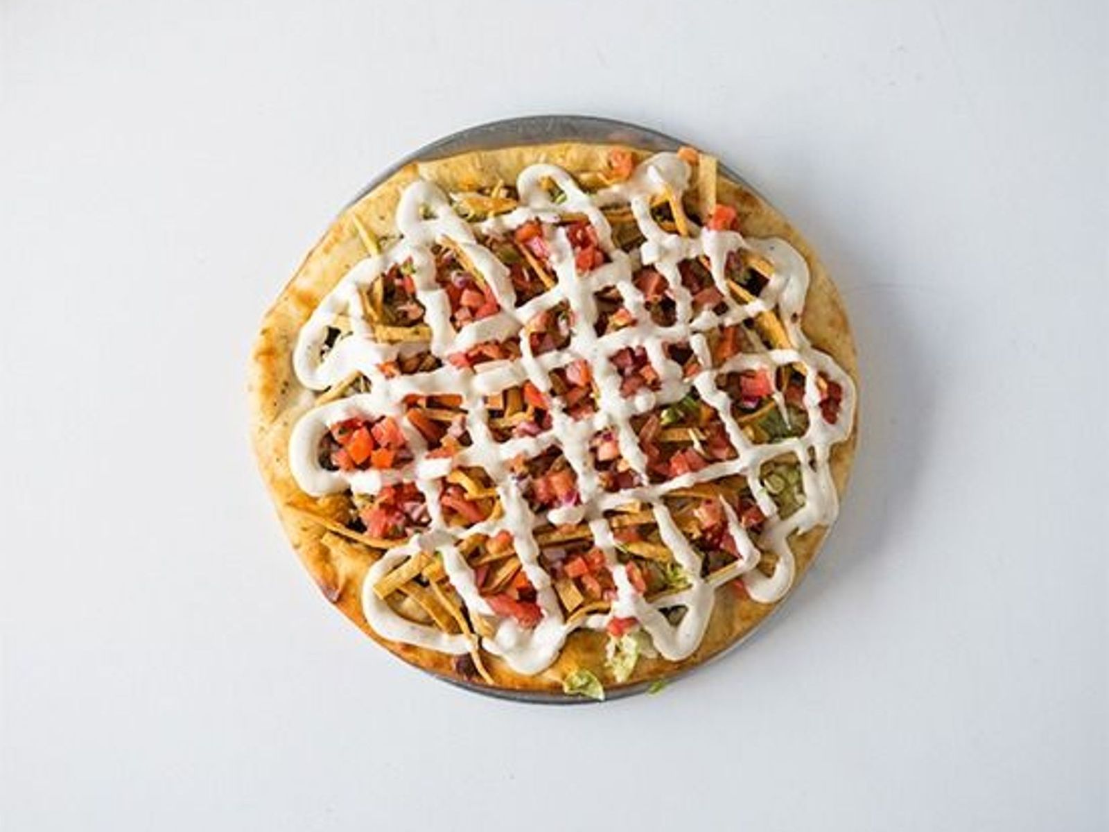 Order 10" Personal Tostada food online from Shalom Pizza store, Los Angeles on bringmethat.com