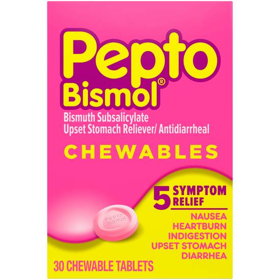 Order Pepto Bismol Upset Stomach Reliever/Antidiarrheal Chewable Tablets (30 ct) food online from Rite Aid store, Cheltenham on bringmethat.com