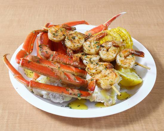 Order 2 Custer Crab Legs and 10 Shrimp Combo food online from Nick's Gyros Seafood IV store, Columbia on bringmethat.com