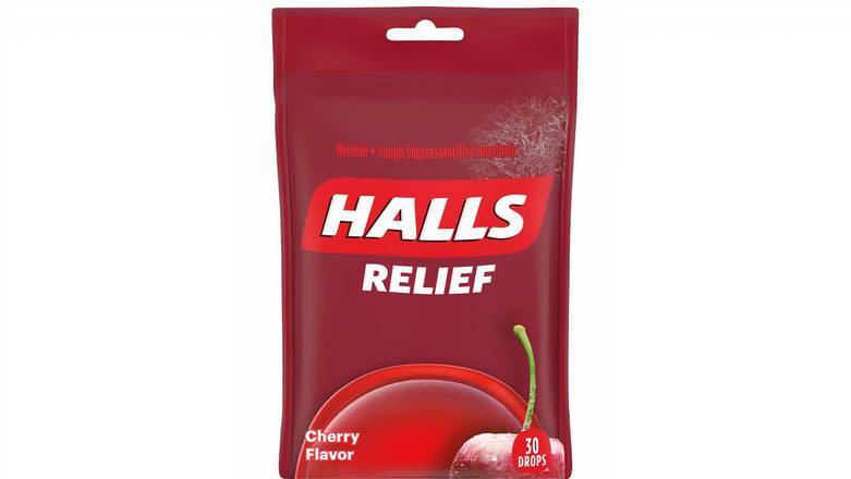 Order HALLS Relief Cherry Flavor Cough Drops, 1 Bag (30 Total Drops) food online from Mac On 4th store, Alton on bringmethat.com