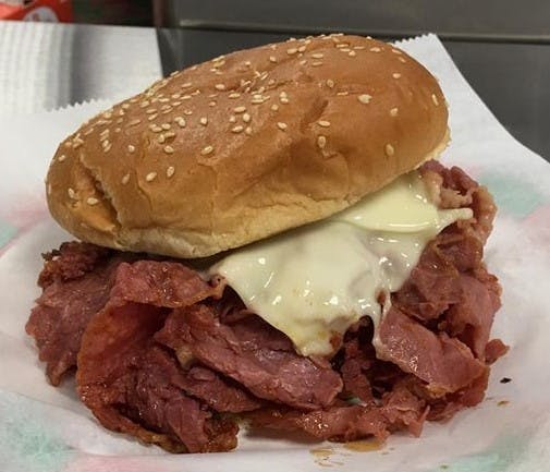Order Pastrami Sandwich - Large food online from Rizzo's Roast Beef & Pizza store, Lowell on bringmethat.com