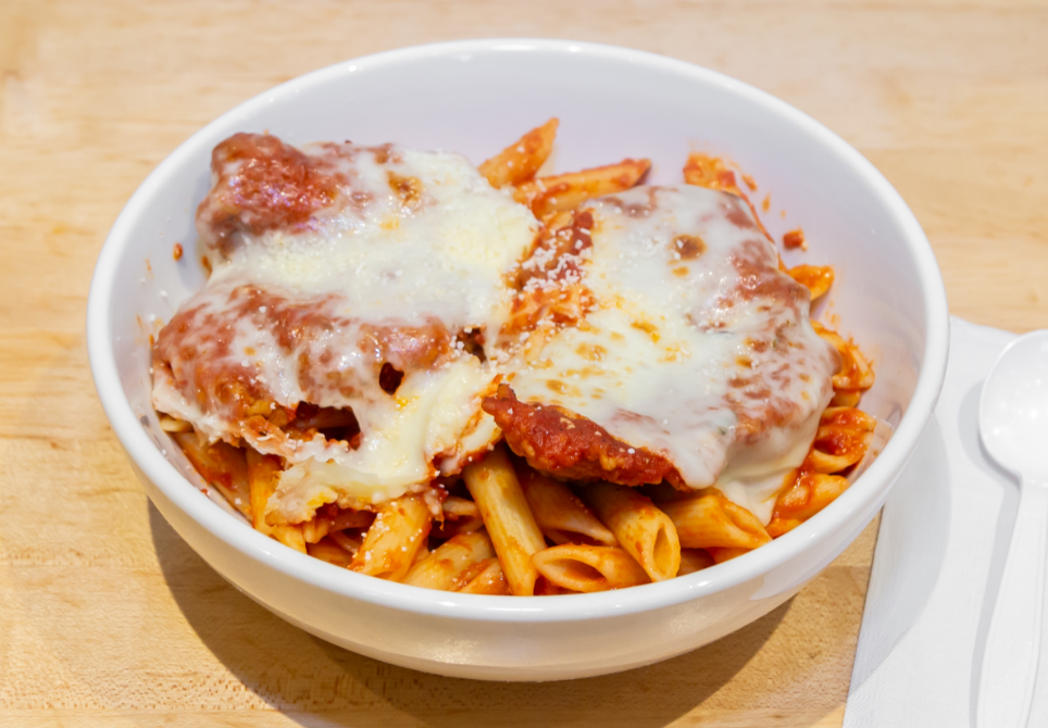 Order  Chicken Parmesan Over Penne food online from Prima Pasta Vino store, Chicago on bringmethat.com