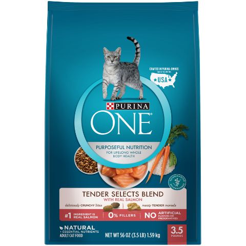 Order Purina One Tender Selects Blend With Real Salmon Cat Food 3lb food online from 7-Eleven store, Springfield on bringmethat.com