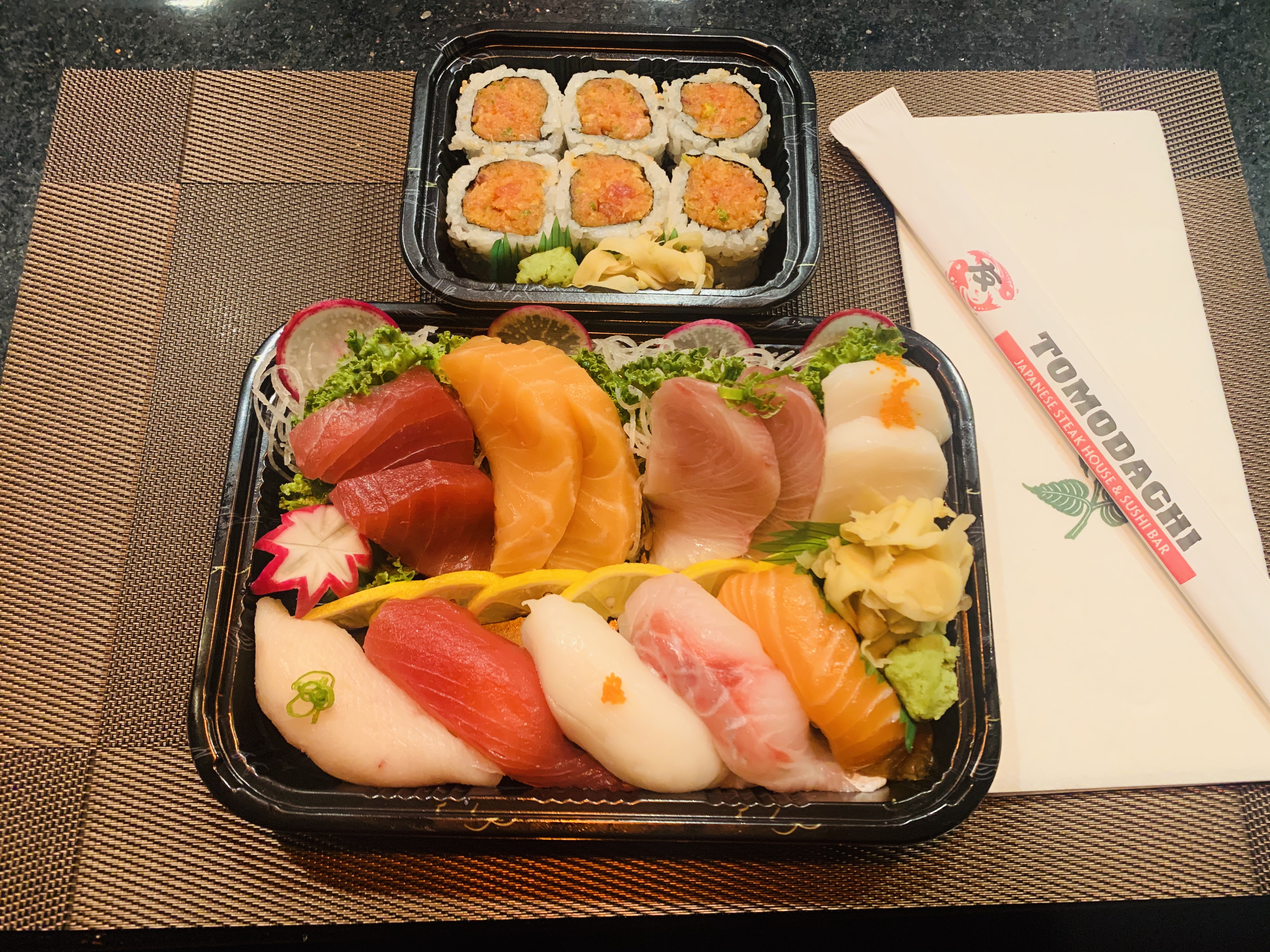 Order 5 Piece Sushi, 8 Piece Sashimi, Spicy Tuna Roll Combo food online from Tomodachi Japanese Steakhouse & Sushi Bar store, Royersford on bringmethat.com