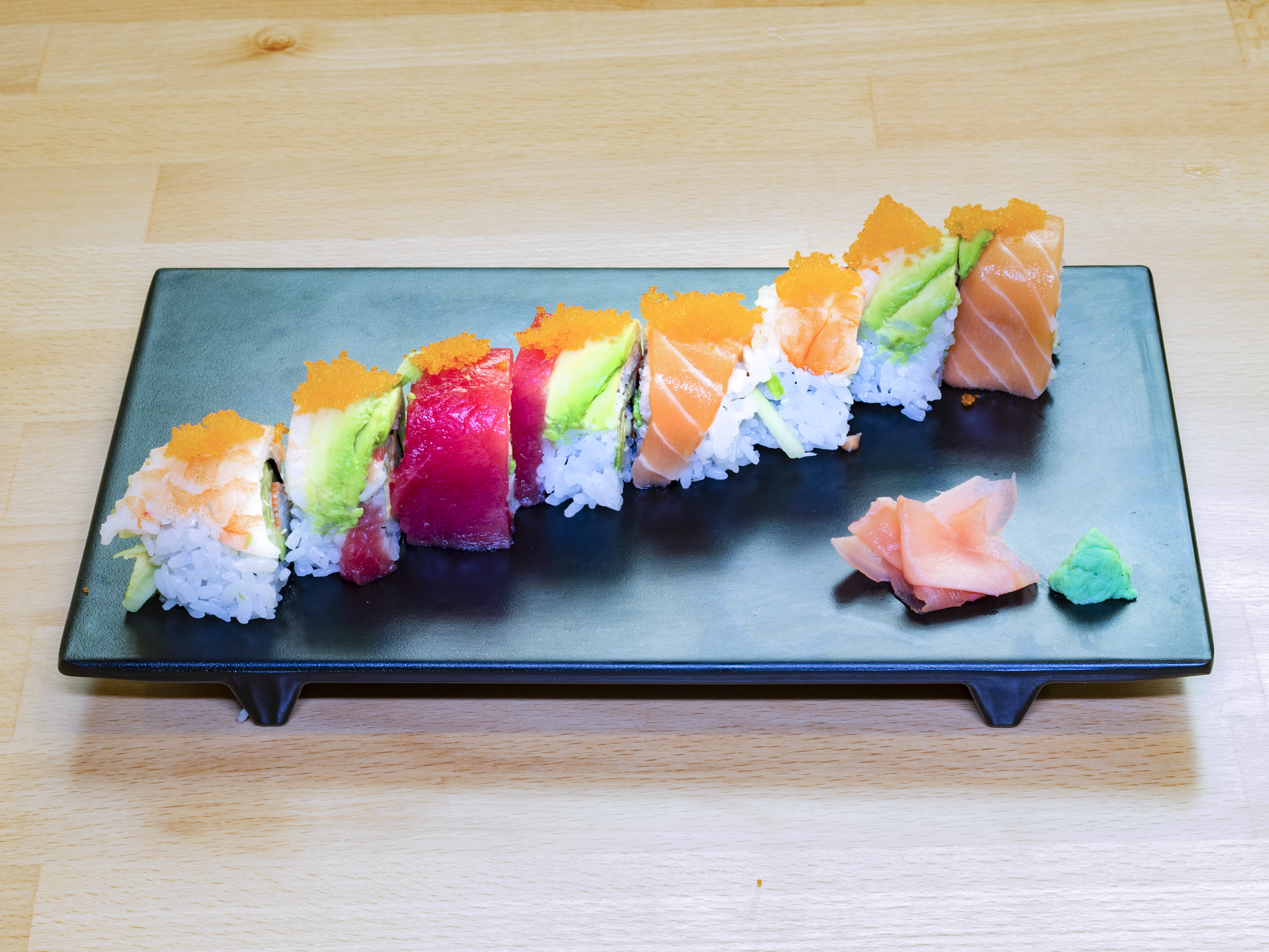 Order Rainbow Specialty Roll food online from Ginger Wasabi Sushi + Grill store, Lexington on bringmethat.com