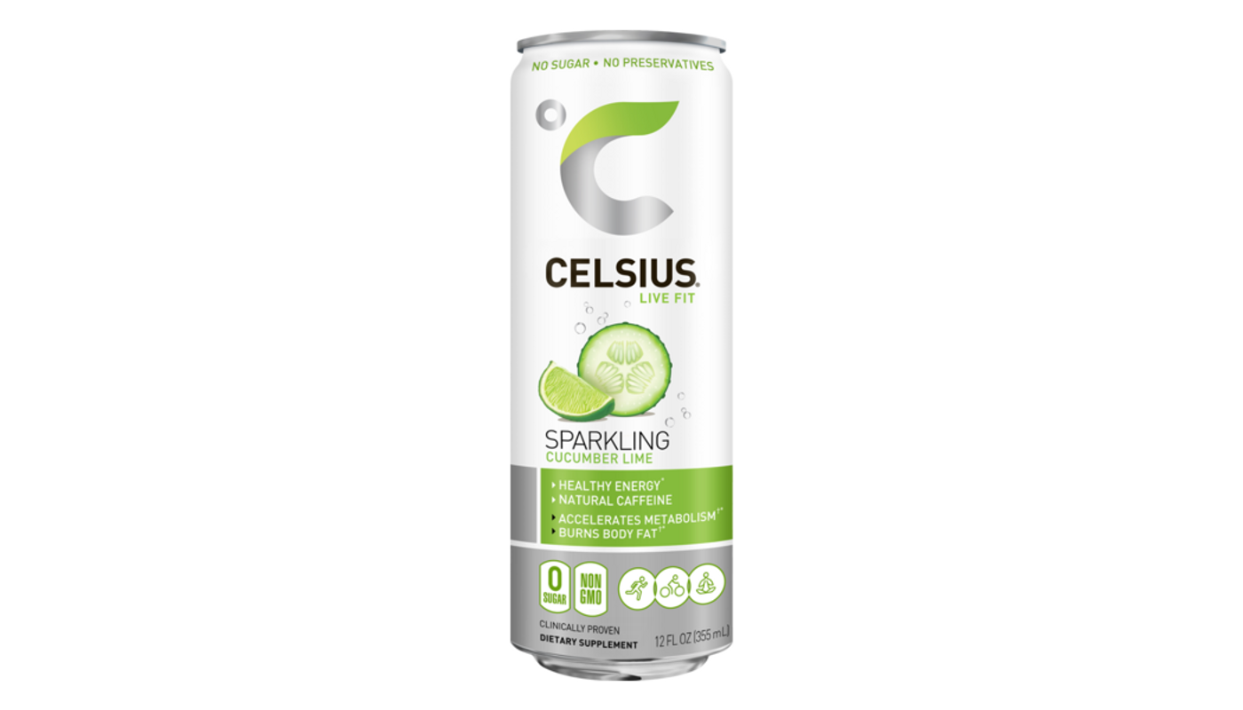 Order Celsius Sparkling Cucumber Lime Energy Drink 12oz Can food online from Plaza Market store, Baldwin Park on bringmethat.com