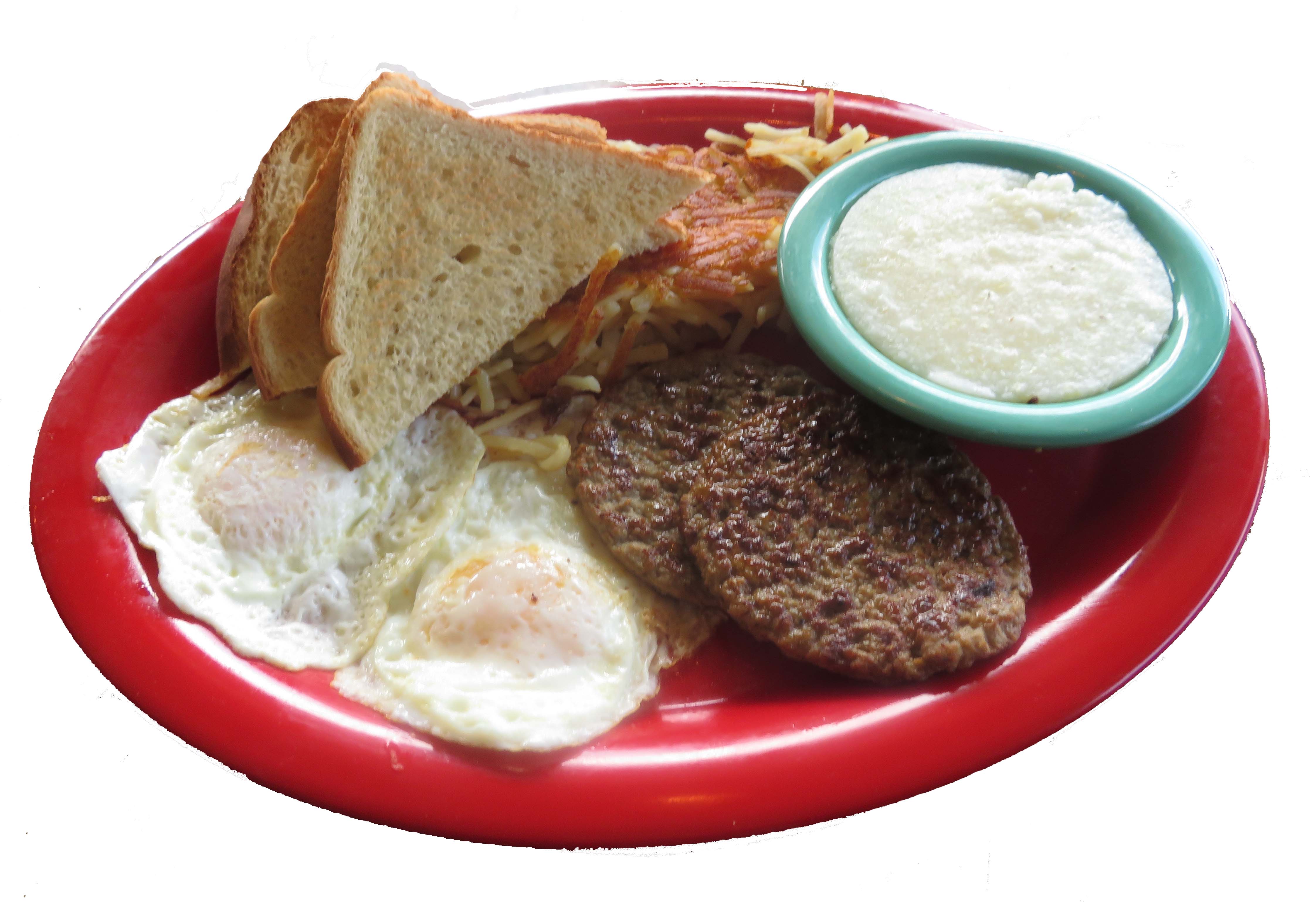 Order 2 Eggs Plate with Turkey Sausage Patties food online from Carolina's Diner store, Greensboro on bringmethat.com