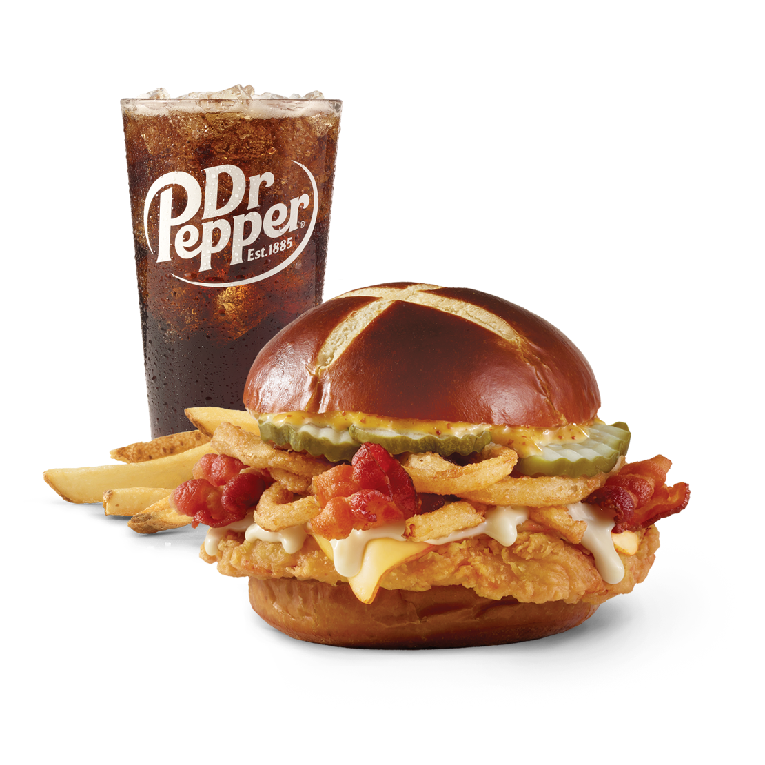 Order Pretzel Bacon Pub Chicken Sandwich Combo food online from Wendy store, Inverness on bringmethat.com