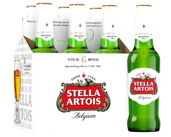 Order Stella Artois, 6pk-11oz bottled beer (4.8% ABV) food online from Ranch Market Too store, Yountville on bringmethat.com