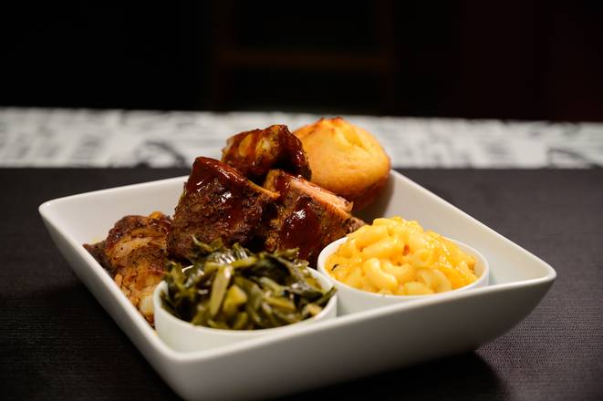 Order Smoked BBQ Rib Tip Dinner with 2 Sides and Cornbread food online from Who's Got Soul Southern Cafe store, Decatur on bringmethat.com