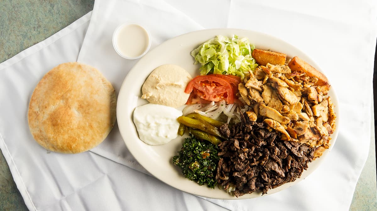 Order Mix Shawarma Plate food online from Pita Land store, Hickory Hills on bringmethat.com