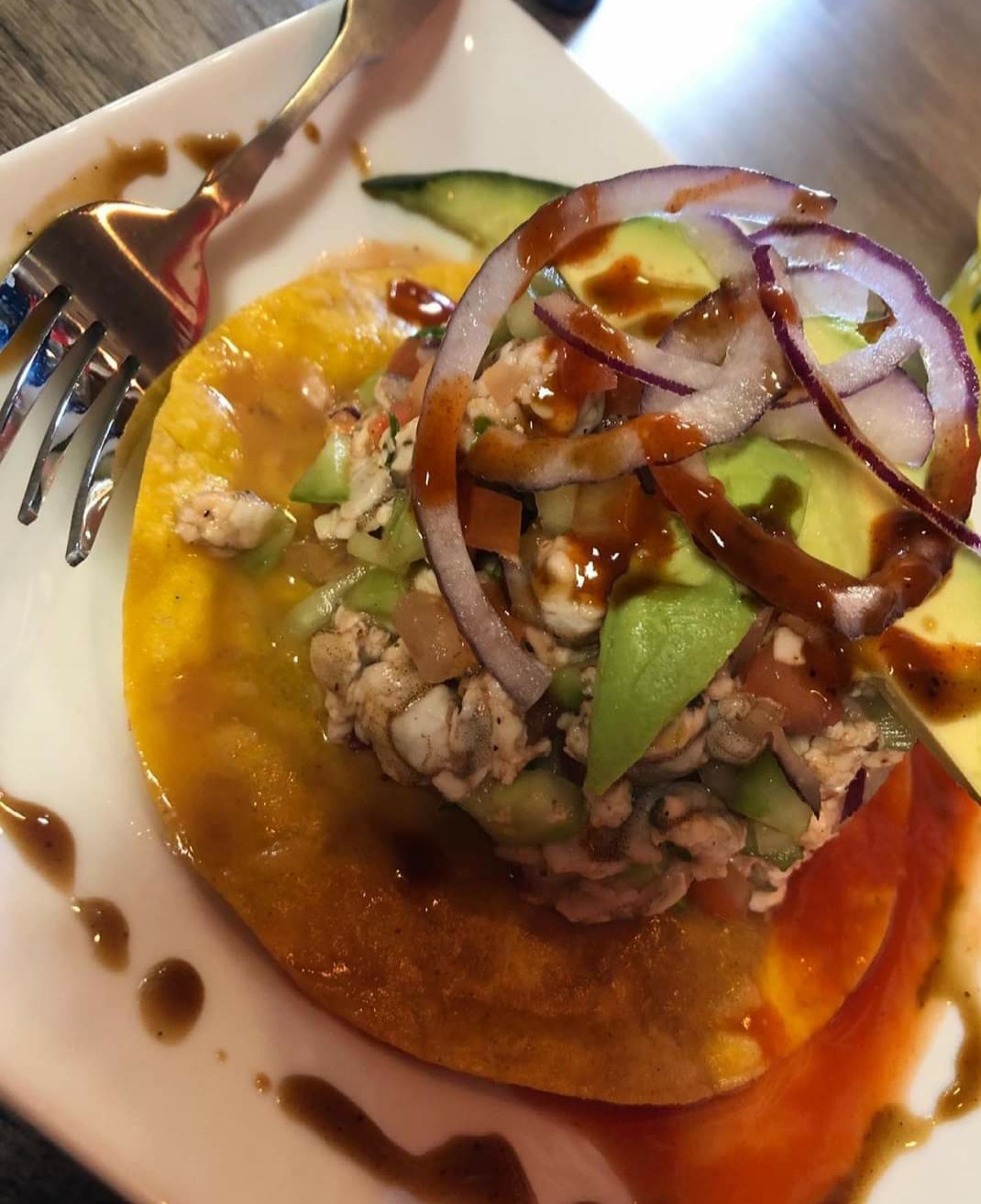 Order Tostada de Ceviche Camaron/Shrimp Ceviche food online from Tacos Lupe store, Mesa on bringmethat.com