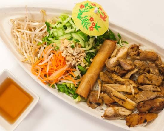 Order CHICKEN VERMICELLI with Eggroll / Bun Ga Nuong cha gio food online from Pho Ann store, Nashville on bringmethat.com