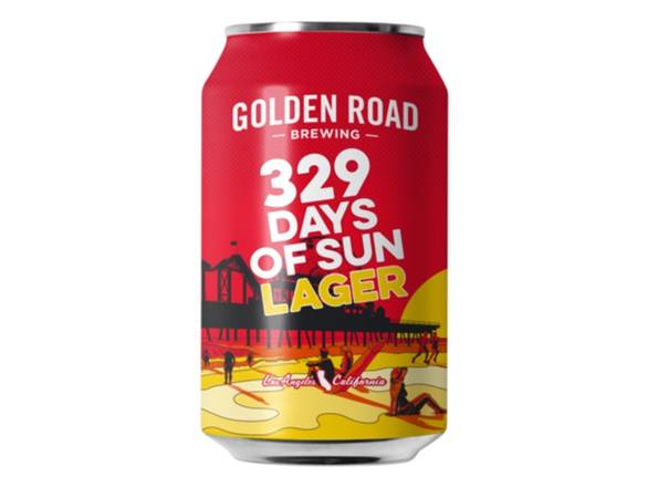 Order Golden Road Brewing 329 Days of Sun Lager - 6x 12oz Cans food online from Booze & Brews Liquor store, Burbank on bringmethat.com