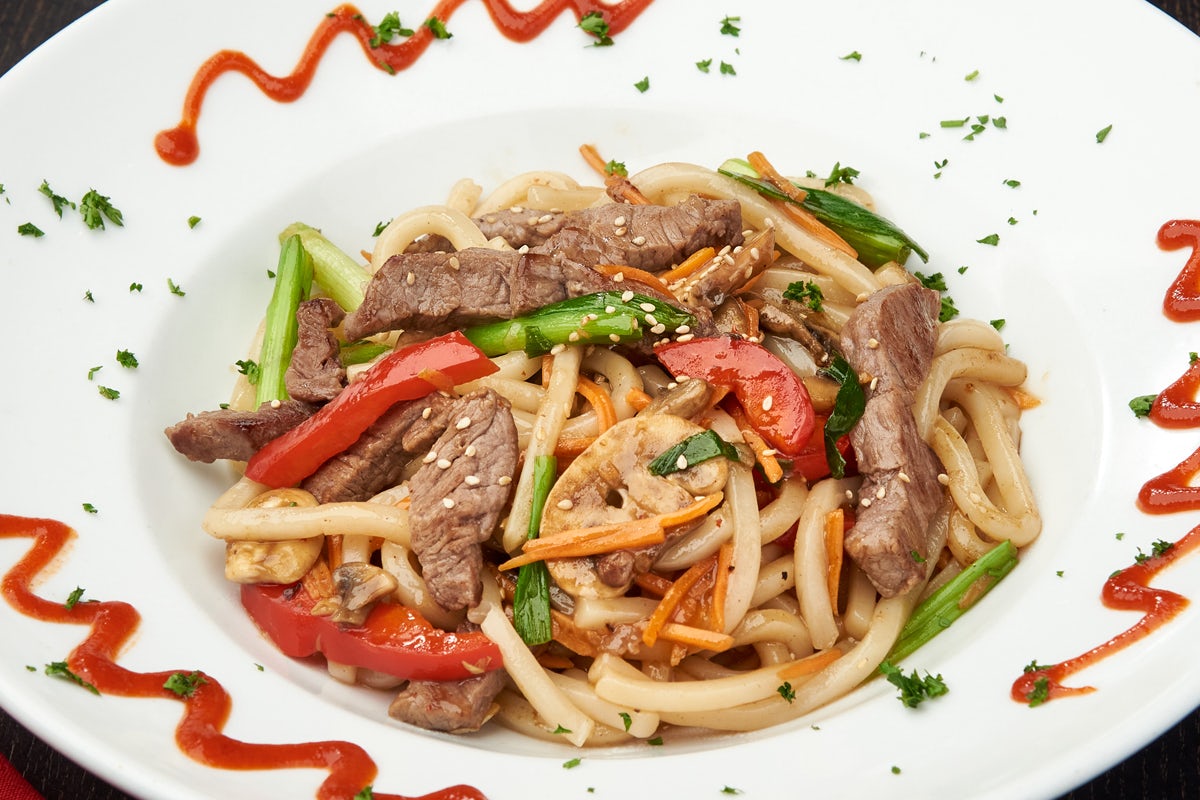 Order SPICY STEAK TERIYAKI UDON food online from Ra Sushi store, Chino Hills on bringmethat.com